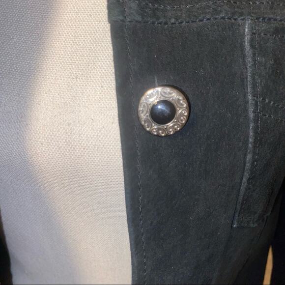 Vintage 90s Y2k Genuine Suede Jacket with Rabbit Fur Collar, Size Small, Black - Picture 9 of 9